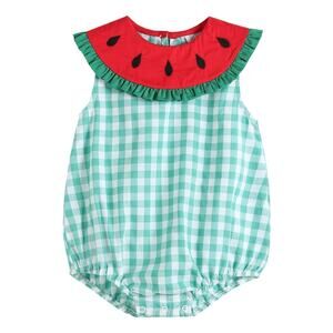 Lil Cactus Boutique 2T girls Green Gingham Watermelon Summer Smocked Romper EUC